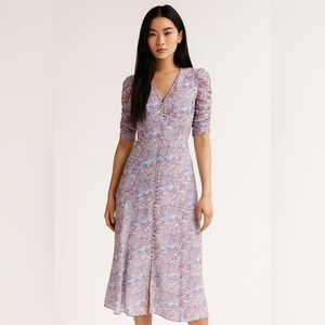 En Saison Lilac Purple V-Neck Floral Midi Dress Cottagecore Feminine Romantic S